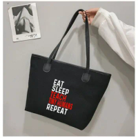 Eat Sleep Teach Tiny Humans Repeat Printed Gifts for Teacher Tote Bag Canvas Shoulder Bag School Book Bag