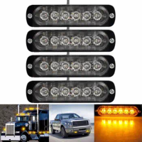 4pcs Truck 12V 24V 6SMD LED Strobe Warning Light Strobe Grille Flashing Lightbar Car Beacon Lamp Amber Traffic Light
