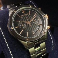 【MASERATI 瑪莎拉蒂】MASERATI手錶型號R8873627001(黑色錶面黑錶殼深黑色精鋼錶帶款)