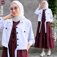 Baju Wanita Terbaru Valen Set Dress + Outer 2in1 Set Crinkle Muslim