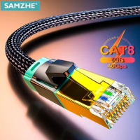 Samzhe Cat8 Ethernet Cable SFTP 40Gbps Super Speed RJ45 Network Cable Gold Plated Connector for Router Modem CAT8/7/6 Lan Cable
