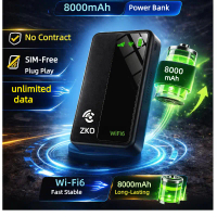 ZKO Pocket WiFi 6 & Power Bank 8000mAh, Router Hotspot Mudah Alih,,Bateri Tahan Lama,Travel Router,H