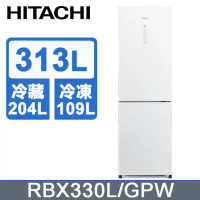 【HITACHI 日立】313公升變頻琉璃兩門(左開)冰箱 RBX330L泰製-琉璃白