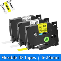 6/9/12/18/24mm Black on White Label Tapes Compatible for Brother Flexible ID Tape TZe FX231 FX221 FX131 631 for P-Touch Labeller