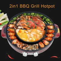 Electric Grill,2 in 1 Smokeless BBQ Grill &amp; Shabu Shabu Hot Pot,Temperature Control,Hot Pot with Grill