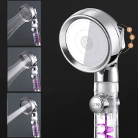 Modern 3 Modes Shower Head Turbo Filter High Pressure Clear Spa Rain Golden Bathroom Accessory Faucet Accessories Free Shipping