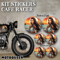 Motorcycle Fairing Helmet Tank Pad Saddlebags Side Cover Decals Cafe Racer indian beauty woman Kit Stickers For Car Biker Rider