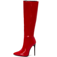 Women's Knee High Boots Sexy Red Green Blue Black White Heeled Long Boot Female Large Size 48 Autumn Winter Party Shoes Ladies