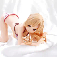 Anime Sword Art Online Yuuki Asuna Sexy Girl PVC Figure Model Striped Kneeling Swimsuit Phone Holder Fans Collectible Toy Doll