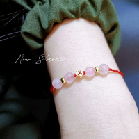 Gelang Minimalis Desain Estetik Batu Pink Soft manik anti karat koin keberuntungan kuno mini Km23 Ta