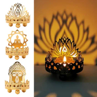 1PC Retro Hollow Carved Tealight Candle Holder Buddha Ghee Lamp Holder Light Desktop Decoration Ornaments Buddhist Supplies Gift