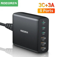 Rocoren 100W GaN Type C Charger USB C PD Fast Charger Quick Charge 4.0 3.0 Multiple Desktop Charging Station For iPhone Xiaomi
