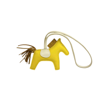 HERMES RODEO 小馬造型拼色小羊皮鑰匙圈/吊飾/掛飾(小)(明艷黃拼奶油白)