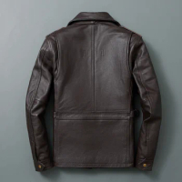 Flight Men's Cowhide Top Layer Jacket High Quality Leisure Genuine Leather Coat Brown Multi Pocket Epaulettes Classic Jacket