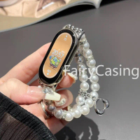 สายมุก, สำหรับ Xiaomi Mi Band 8 7 5 6 4 3, โซ่มุก, สายรัดข้อมือเด็กผู้หญิง, อุปกรณ์เสริม, สำหรับ Mi 