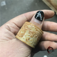 古董古玩雜項玉石防漢代老岫玉精雕戒指扳指高古玉收藏隨機發貨