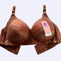 LINGCAO BRA Busa Tipis Tanpa Kawat Cup C (Besar) Motif Bunga Mengkilat Kait 3 Size 36-42 40 Brown