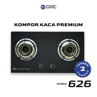 GMC Kompor Kaca Tempered Premium 626 2 Tungku – Kompor Gas Tanam & Atas Meja Tekanan Rendah Api Biru