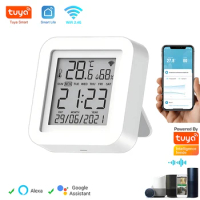 Tuya Smart Life WiFi Temperature Humidity Sensor Large LCD Display Temperature Humidity Date Week Time Support Alexa Google Home