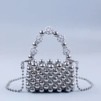 Customized Unique Fashionable Niche Lipstick Zero Wallet Pearl Chain Crossbody Bags New Handmade Beaded Woven Ladies Handbag