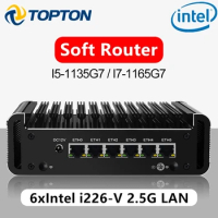 6x i226-V 2.5G LAN 11th Gen Intel Soft Router i7 1165G7 i5 1135G7 Dual Copper Tube Heat-sink Fanless Firewall Mini PC Computer