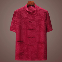 【米蘭精品】現貨+預購 唐裝上衣短袖漢服(中國風薄款中老年蠶絲寬鬆男外套3色74fo17)