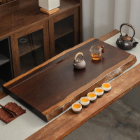 簡約原木茶盤傢用整塊黑檀實木茶臺自然邊茶具排水式茶海託盤
