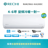 RECHI 瑞智 4-6坪 冷暖變頻一級分離式一對一冷氣(RAM-HA28DC/RAU-HA28DC)