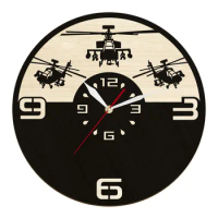 Airplane Engraved Wood Wall Clock Warcraft Military Fighter Eco Friendly Natural Wall Decor Plane Ru