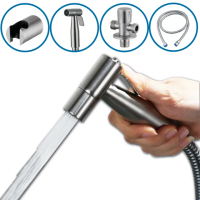 【Store up 收藏】304不鏽鋼 馬桶沖洗器噴槍 婦洗器-含1.5M軟管 雙通角閥 安裝座(AD005)