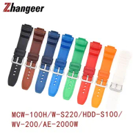 16mm Silicone Straps For Casio Watch MCW-100H/110H/W-S220/HDD-S100 WV-200/AE-2000/2100 Replace Wrist Band With Tool Accessories