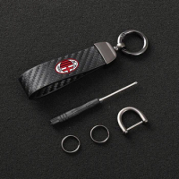 Premium Carbon Fiber Textured Leather Keychain Ultra HD Printing AC Milan Logo Keychain