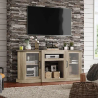 Retro TV Stand for 65-inch TV, TV Console Cabinet with Storage, Open Shelves Entertainment Center for Living Room and Bedroom