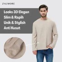 Zalmore Men Basic Longsleeve T-Shirt Premium LUMA Waffle - Kaos Lengan Panjang Pria Anti Kusut Luxur