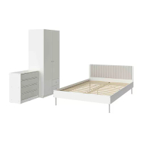 BRUKSVARA 臥室家具 3件組, 雙人床框, 白色/淺灰色