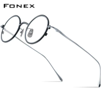 FONEX Pure Titanium Glasses Women Colorful Retro Round Eyeglasses 2023 Vintage Eyewear PHI