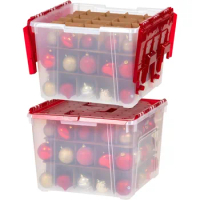 USA Ornament Storage Box with Attached Lid, Stores 75 Ornaments per Bin, 2-Pack, Stackable Durable C