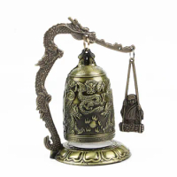 China Dragon Bell Lock Dragon Carved Buddhist Good Luck Bells Geomantic for Meditation Altar Dragon Carved Bell Altar Supplies