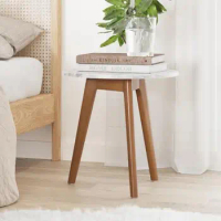 Wood Frame Round End Table Durable Marble-Laminate Top Mid-Century Style Dark Brown 18x18x18