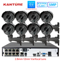 KANTURE H.265+ 8CH 5MP POE NVR System 5MP 2.8-12mm Zoom waterproof POE IP camera CCTV Video Surveillance kit 5MP AI Face Record