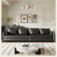 Genuine leather sofa, modern minimalist and retro style living room, straight top layer cowhide Chanel light luxury Italian mini