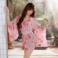 Lingerie Sexy kimono Set Cosplay Sakura Japanese Suit Satin Baju Tidur Piyama Wanita Dewasa 3904