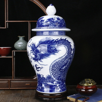 景德鎮陶瓷器仿古手繪青花龍瓷將軍罐花瓶中式家居客廳裝飾品擺件