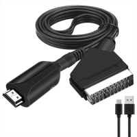 1080P HD HDMI to SCART Video Audio Upscale Converter Adapter cable with USB Cable for HDTV Sky Box STB DVD