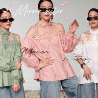 MirrorsisteR 50820.5 • เสื้อเชิ้ตแต่งลูกไม้เปิดไหล่ ดีเทลดอกเดซี่ลูกไม้