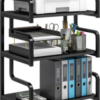 3-Tier Printer Stand with Storage, Industrial Metal Printer Table for Home Office, Multi-Purpose Rack Shelf, Black