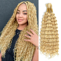 Linhua 613 Blonde Deep Wave Braiding Human Hair For Micro Crochet Boho Bohemian Braids Curly Highlight Double Drawn Bulk