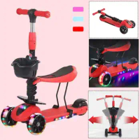 Kids Scooter Car for Kids 3-9 Years Old Skater Surf Scooter with Flashing Wheels Folding 2 In 1 Scooter Baby Walker Outdoor Toys