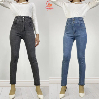 Celana Jeans Panjang HW Stretch Denim Tali Silang Samping Pinggang Tinggi 3 Kancing Import CF P559 A