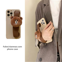 可愛棕色熊頭iPhone13腕帶手機殼適用蘋果12promax百搭氣質xsmax簡約11個性保護套xr磨砂軟8plus創意網紅